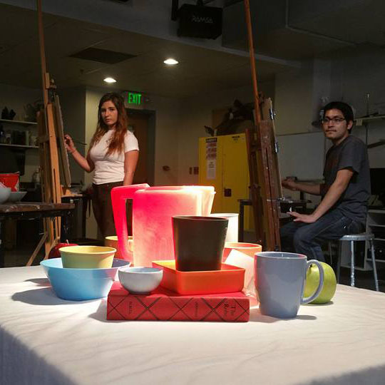 Still Life Set-Up and two students drawig it