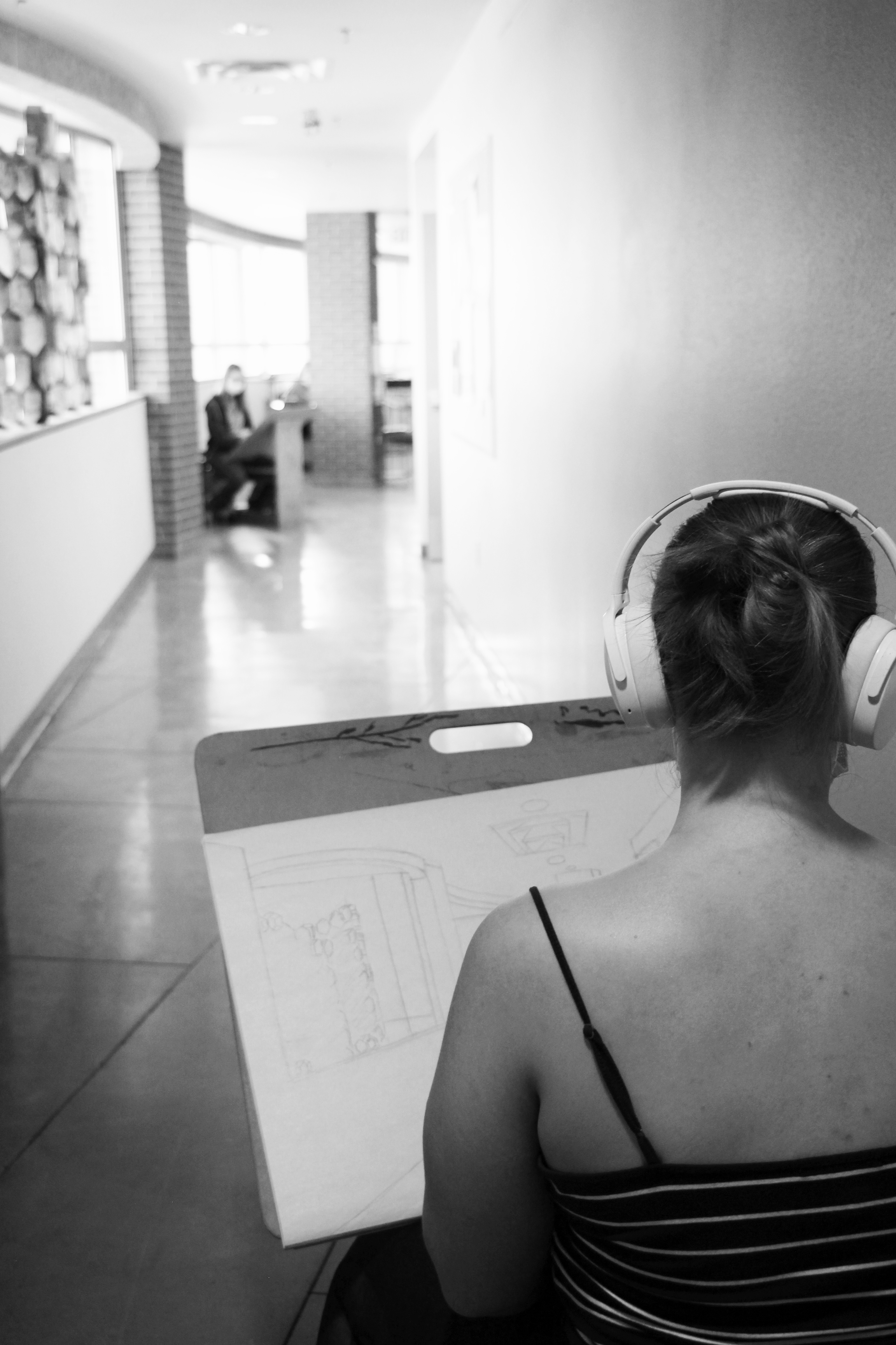 Students drawing architecture throughout the Fine Arts Building