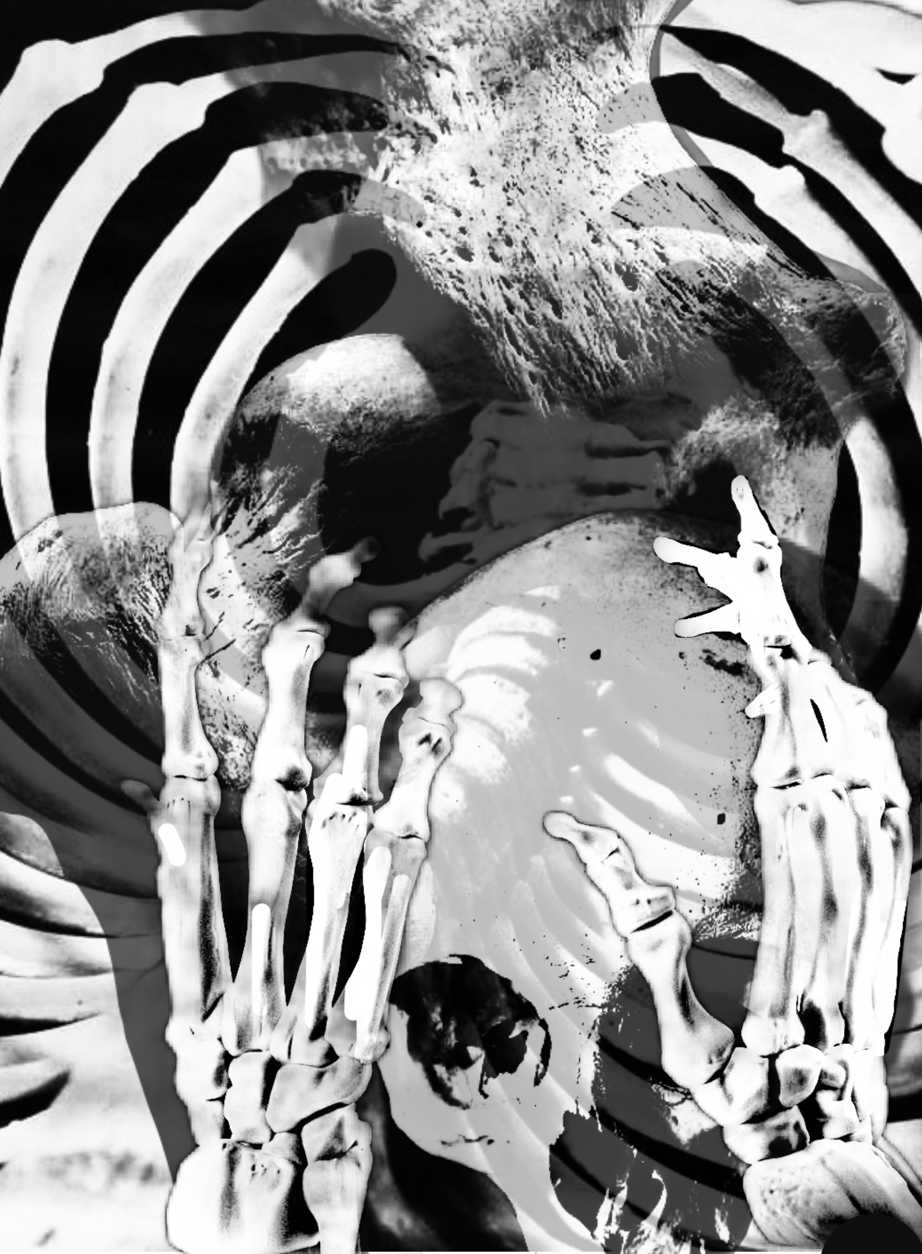 screenprint of a skeleton that is discombobulated