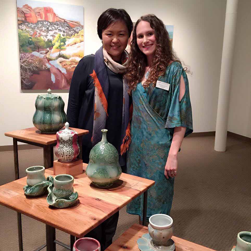  Professor KyoungHwa Oh and student Ashtonn Means at her senior exhibition