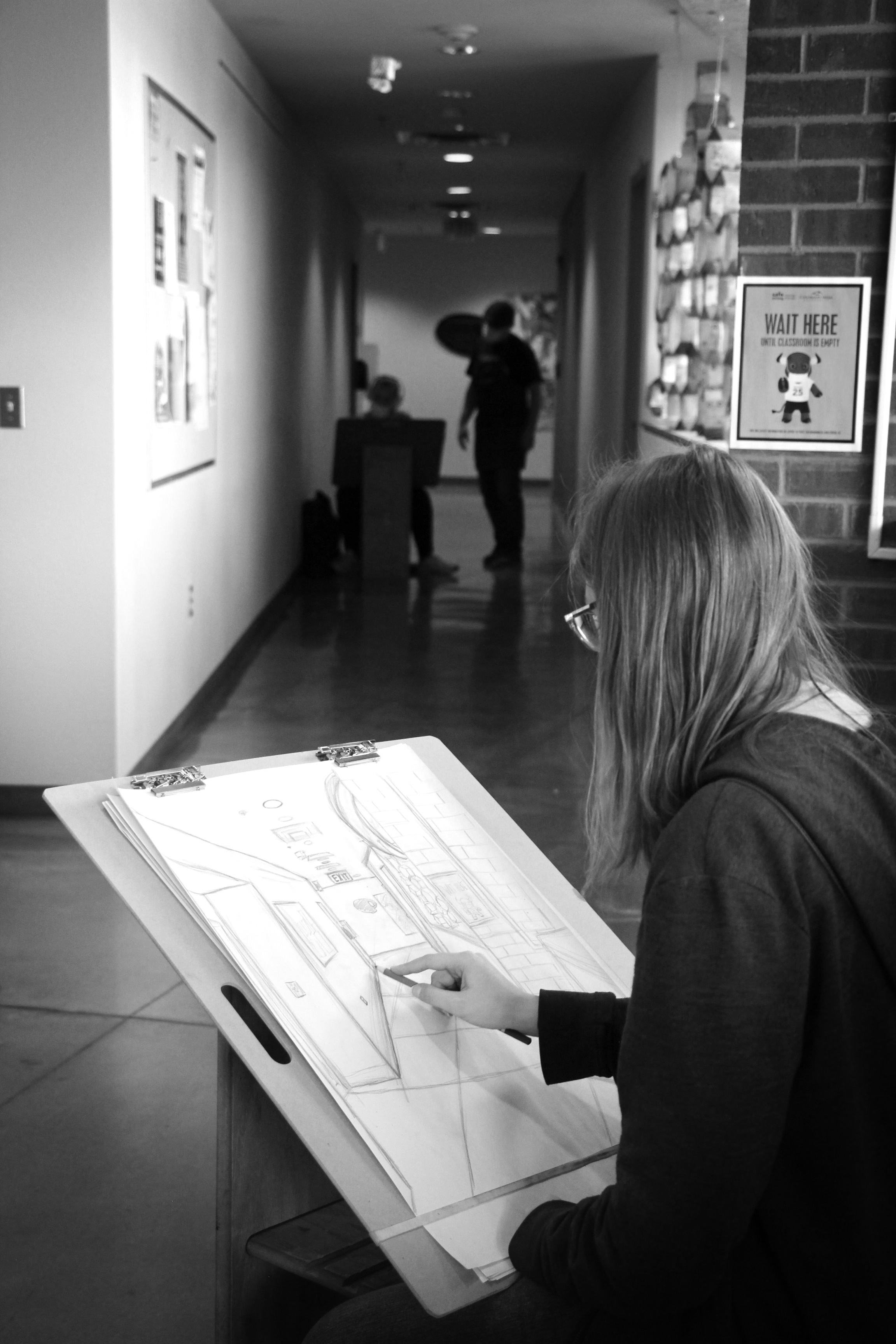 Students Drawing Architecture Through Out the Fine Arts Building