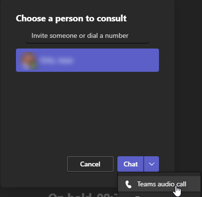 Teams Invite Number/Person to Consult for Transfer