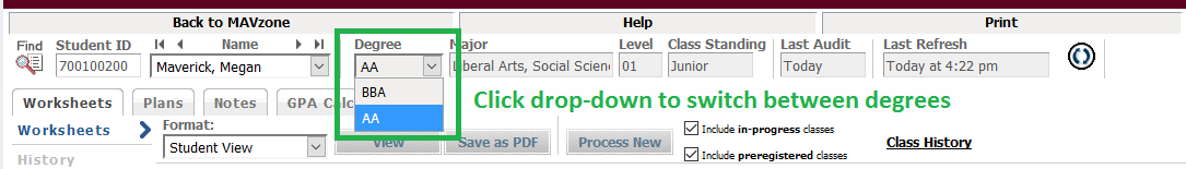 drop down menu for degrees