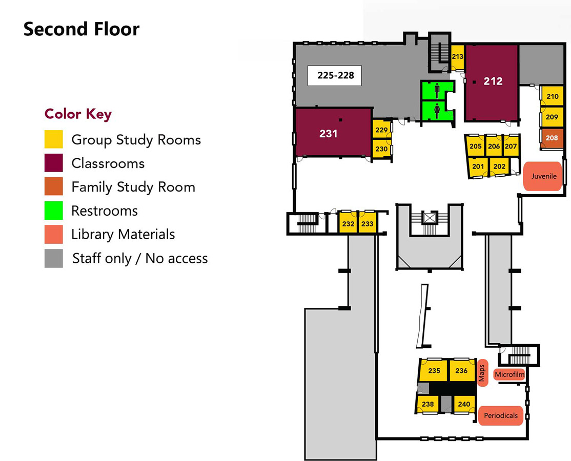 Map of Tomlinson Library 2nd floor