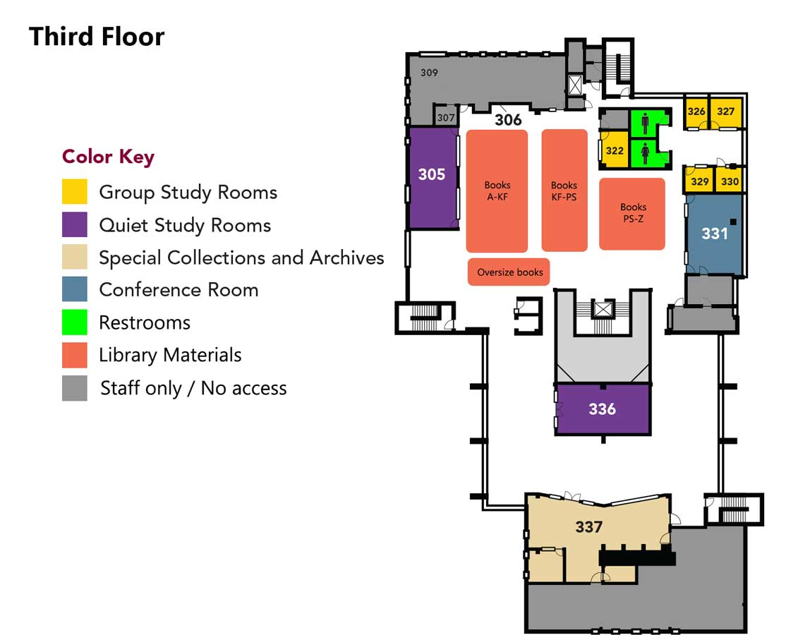 Map of Tomlinson Library 3rd floor