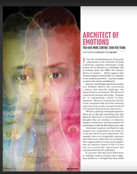 The photo illustration that won was from the spring 2018 article called "Architect of Emotions."