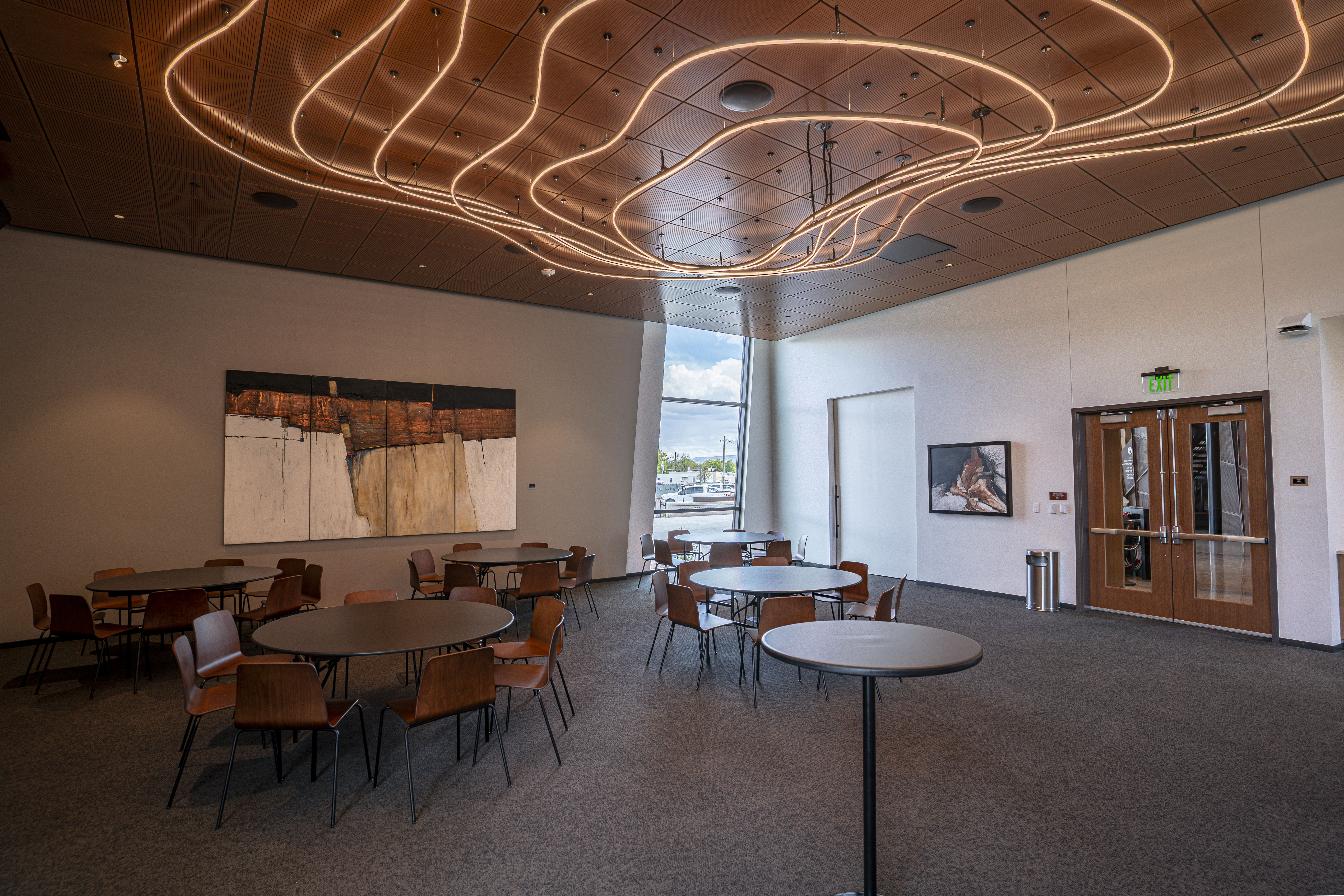 Jac Kephart's art hanging in the Asteria Theatre event space