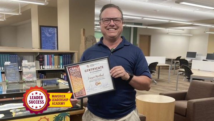 Emerson Meinhart, MLIS, Research Services Coordinator, is one of three who has completed the Maverick Leadership Success Series