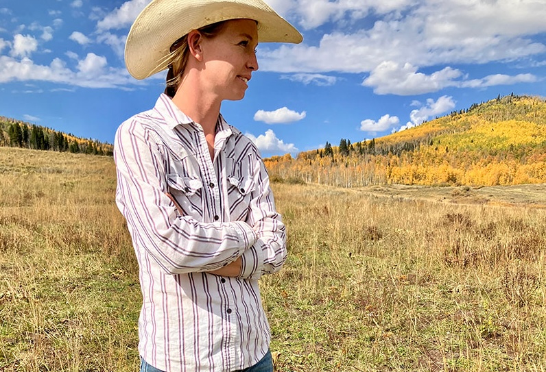 Ce'rra Westerman of Carsten Simmentals is a CMU alum. She was photographed in September, 2024, in Hubbard Park, outside of Paonia. Photo credit: Laurena Davis