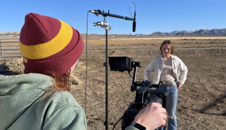 Wylee Mitchell filming for her short film Pearson Family Ranch